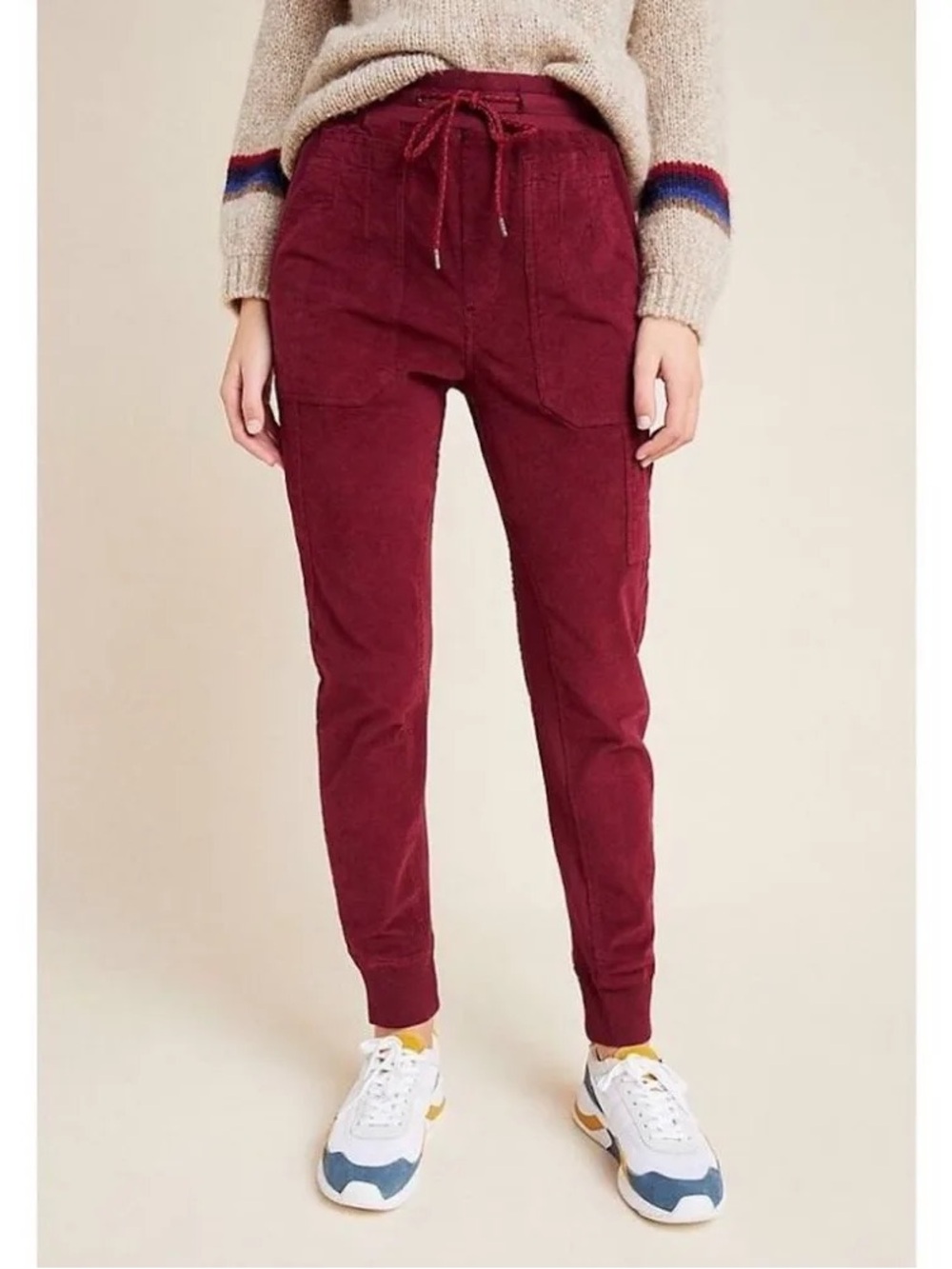 Anthropologie Leigh Corduroy Jogger Pants in Deep Burgundy